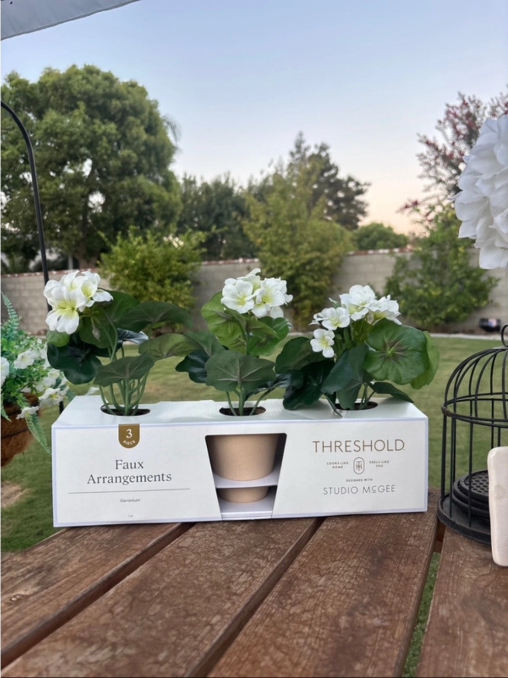 Studio McGee White and Green Faux Geranium Trio in Planters